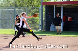 Emma pitching JV softball versus Cisco, TX